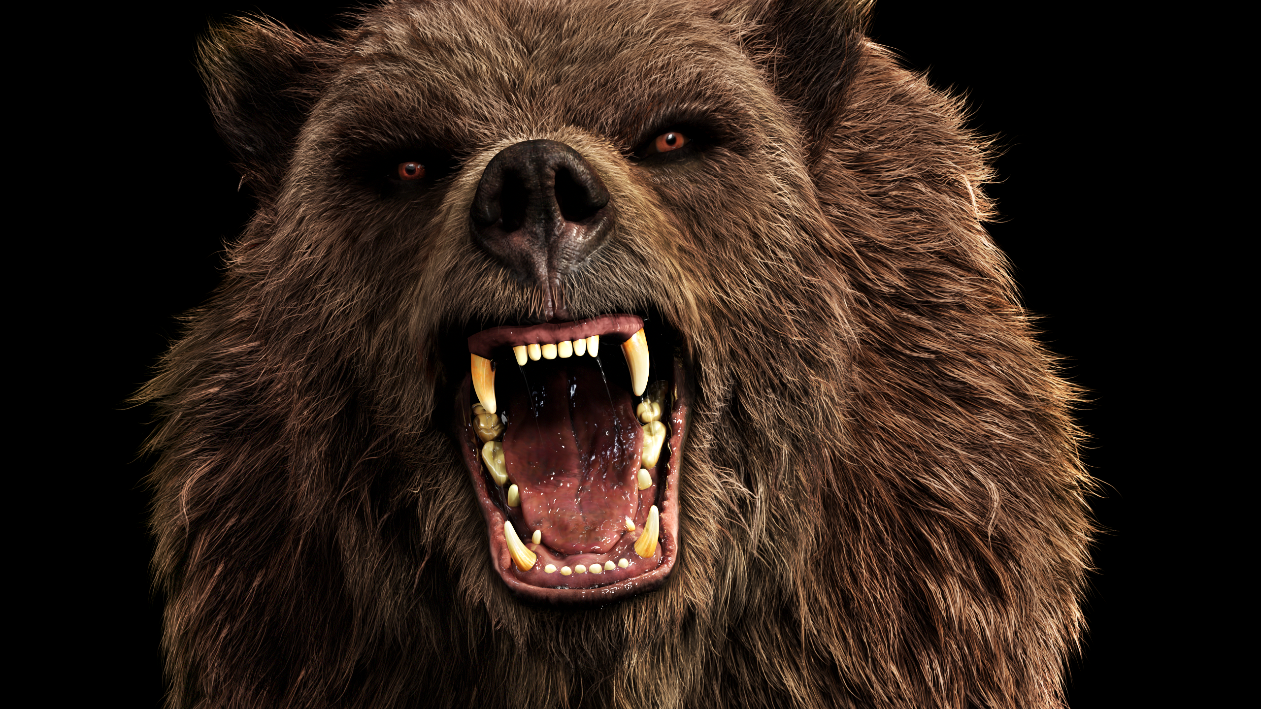 Roaring grizzly bear with realistic groomed fur
